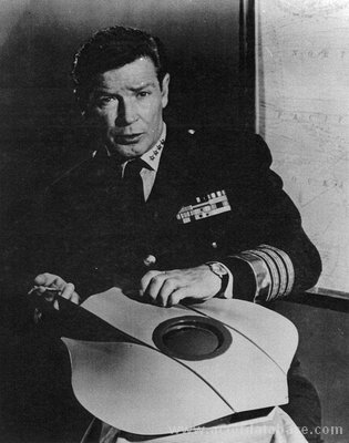Richard Basehart holds the model of the Flying Sub